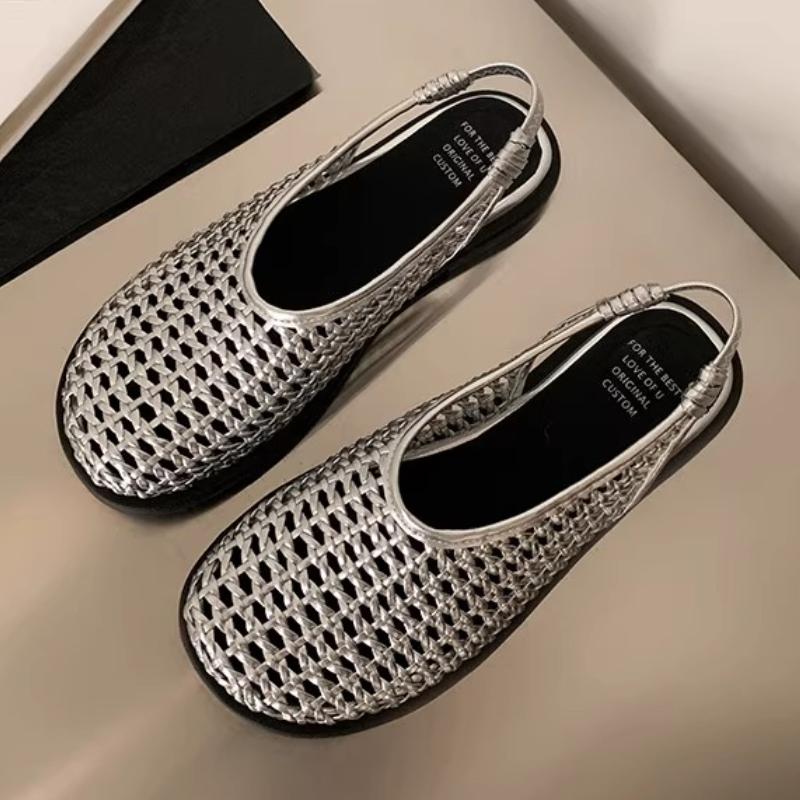 Fashion Comfortable Breathable Woven Flat Sandals Women Fashion Round Toe Hollow Back Strap Designer Shoes Concise Non-slip Casual Shoes