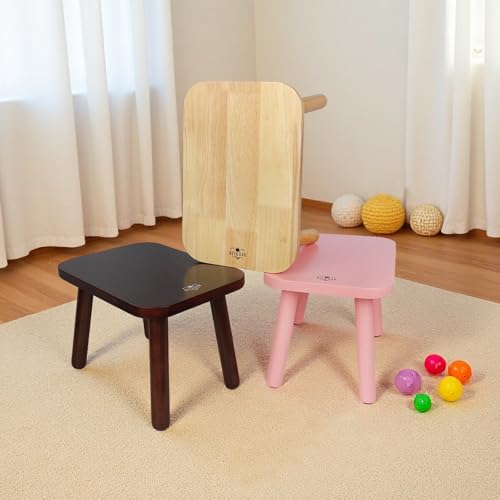 BEE&OAK Solid Rubberwood Small Stool for Adults and Children, Stylish Colors, Perfect for Bedrooms, Bathrooms, and Kitchens, Plant Stand, Square Stool