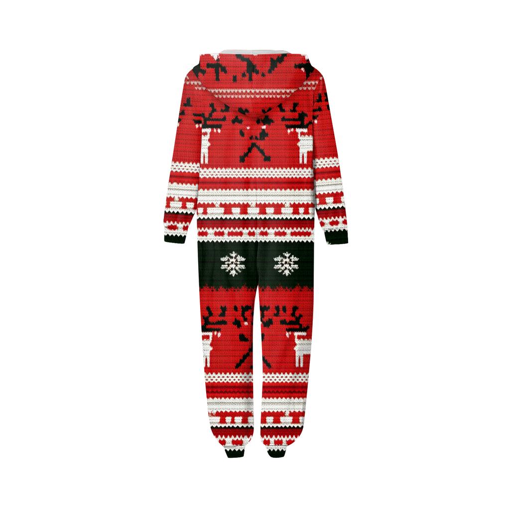 Christmas Print Family Matching Hooded Long Sleeved Zippered Jumpsuit Set