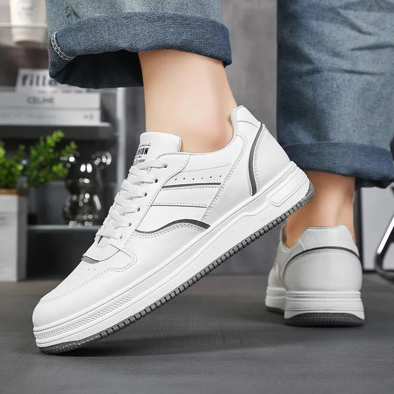 New Mens Casual Shoes White Grey Platform Student Sneakers Outdoor Breathable Sport Shoes Lightweight Running Shoes Tennis Shoes