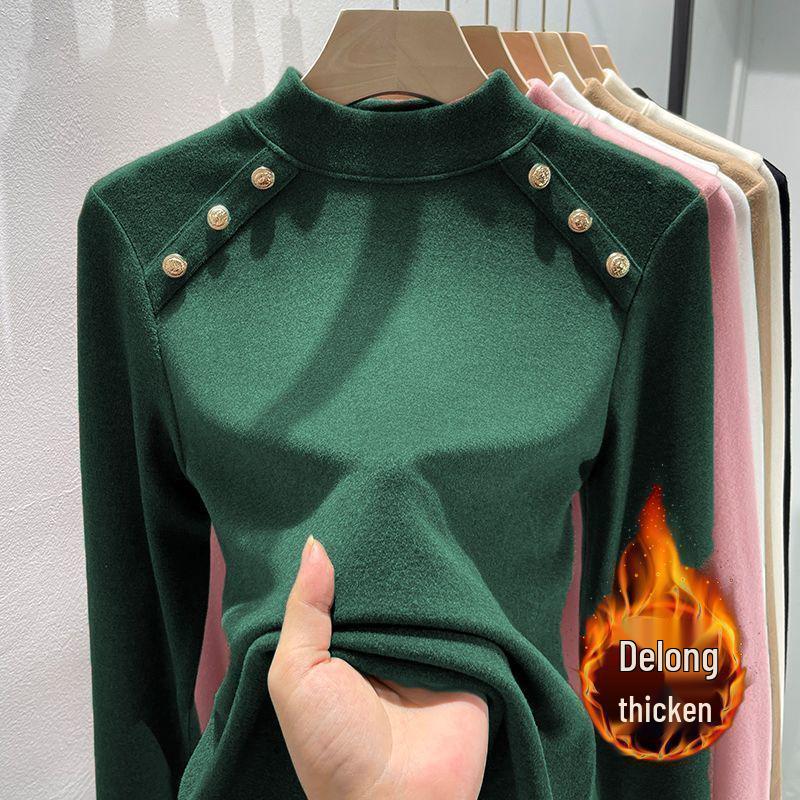 Women's Plush High-Neck Base Layer Top - Thickened, Warm, Stylish Innerwear for Autumn/Winter
