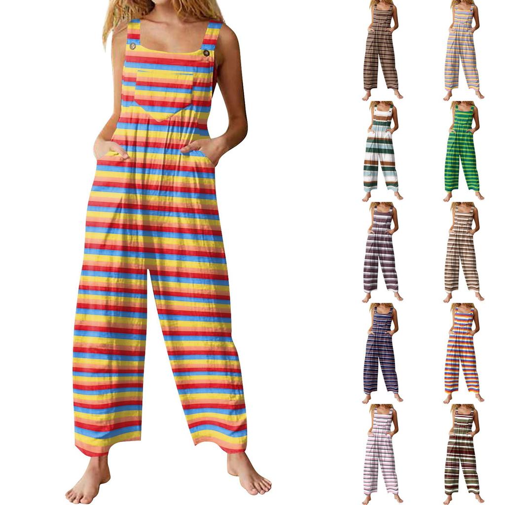 Women's Casual Sleeveless Halloween Print Cotton Jumpsuit for Holiday Party