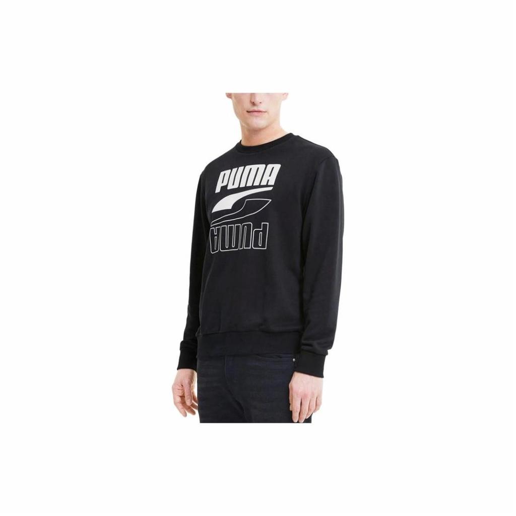 PUMA Men's Casual Sports Printed Crewneck Long-Sleeve Sweatshirt Black