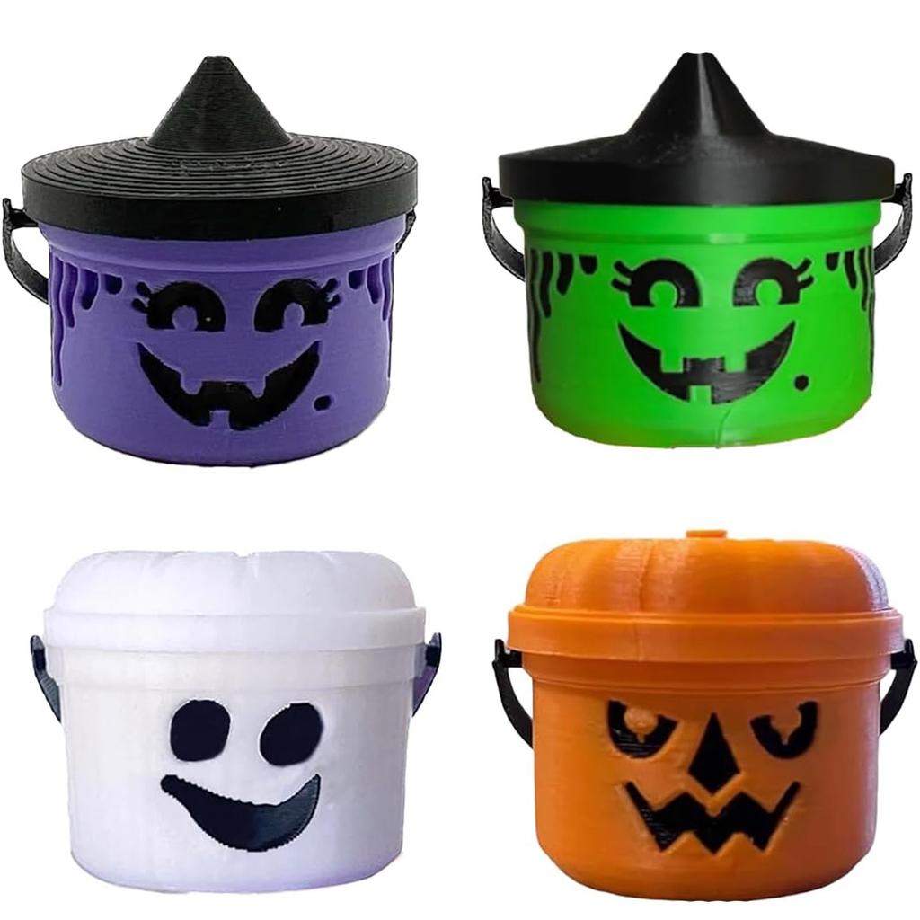 Spooky Bucket Figurines , Halloween Bucket , Small Halloween Buckets , Candy Bowl , Plastic Buckets With Handles