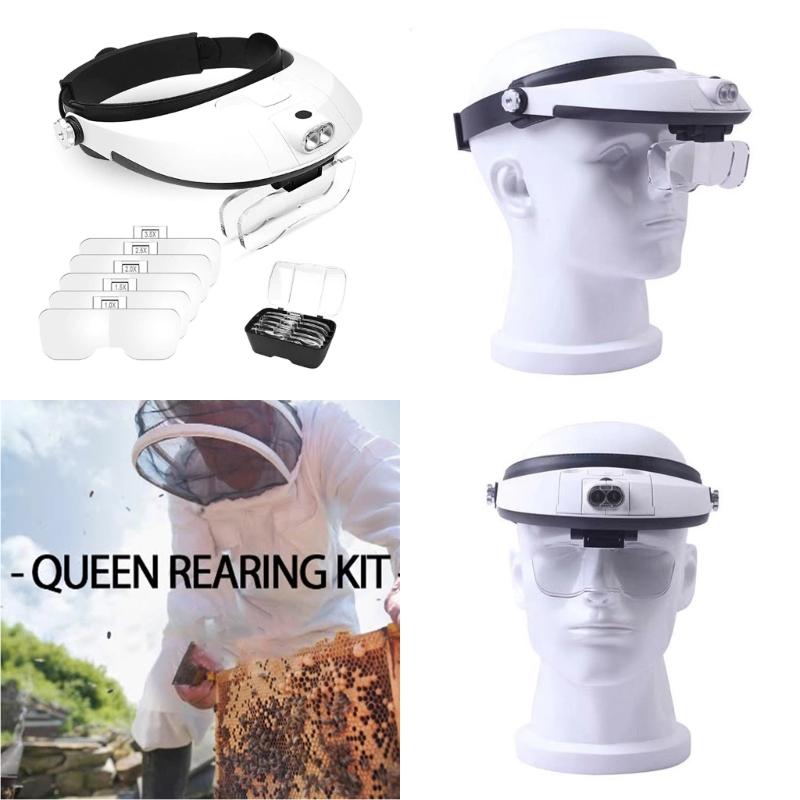 Hands Release LED Headlamps Magnifier for Beekeeping High Clear Lens for Insect Observation and Queen Rearing
