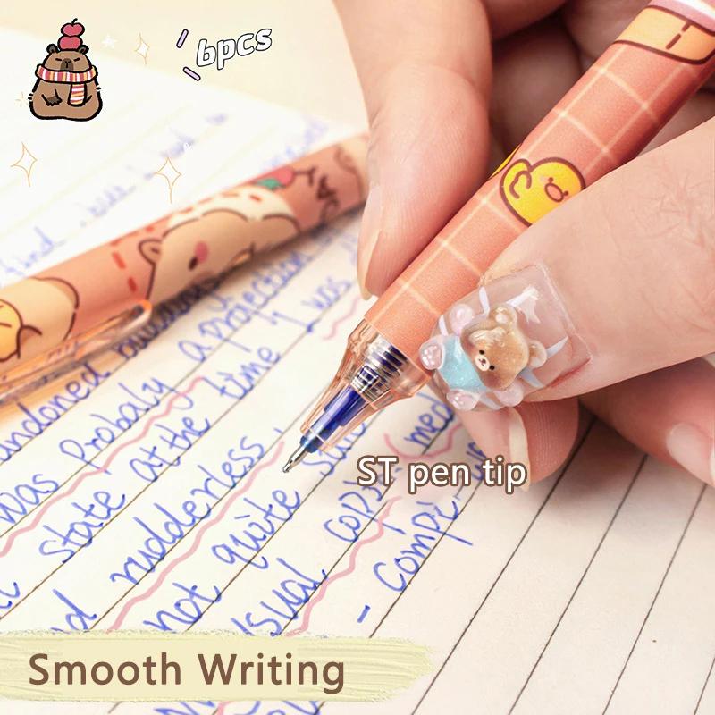 6pcs Cute Capybara Gel Pens Set Kawaii Aesthetic Stationery Gift Quickly-Drying Blue Ink Erasable Pens Office School Supplies
