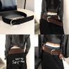 Vintage Y2k Wide Leather Belt With Silver Buckle For Retro Fashion Women