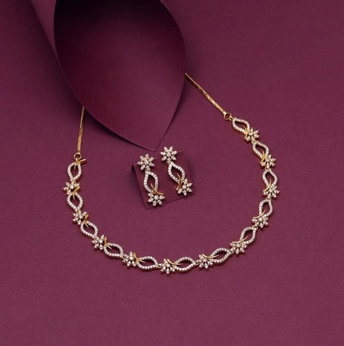 White Color American Diamond Necklace Set