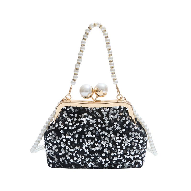 Trendy Beaded Pearl Chain Handbag: Women's Clip-On Crossbody Evening Bag