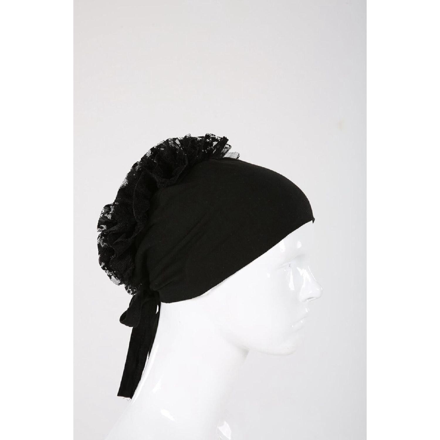 

Женский черный чесаный хлопковый чепчик с рюшами и рюшами чёрный