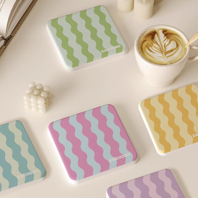 Round Plaid Hard Diatom Mud Coffee Tea Coaster Thermal Insulation Pad Office Non-slip Absorbent Pad