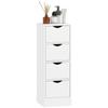 Gabinete de Banheiro com 4 Gavetas, Armário Estreito Autoportante com Puxadores Canelados para Espaços Pequenos, Branco