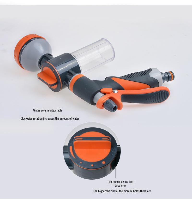 Gummibeschichtete Schaum-Wasserpistole mit 8 Funktionen für Garten, Autowäsche, Gartenarbeit und Tierdusche.