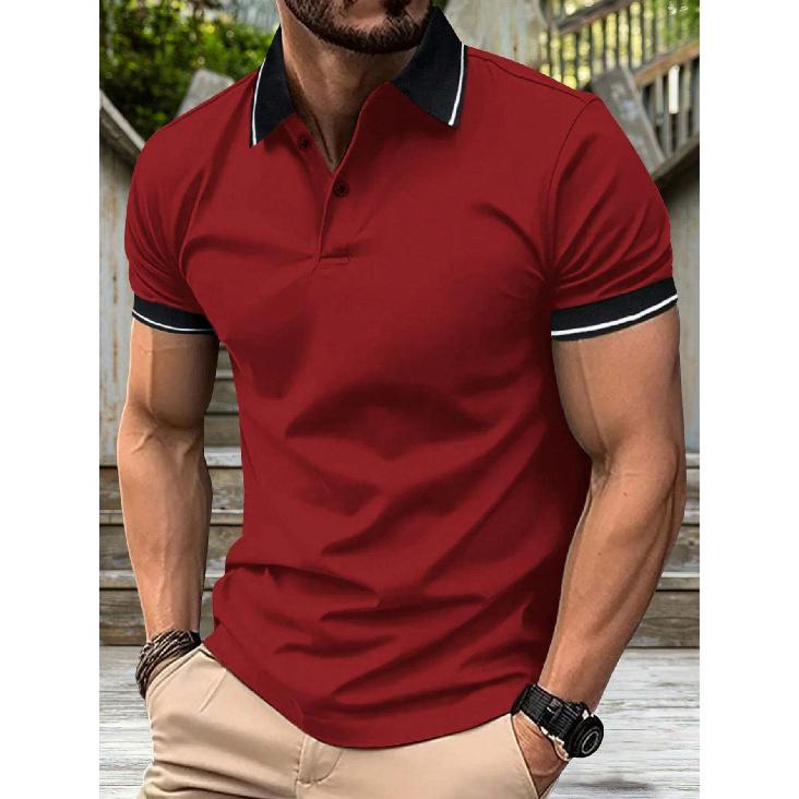 

Летняя Новая Мужская Футболка Повседневная Пуговичная С Коротким Рукавом Жаккардовый Воротник Рубашка Поло Деловая Рубашка с Лацканами Мужская XXL красный