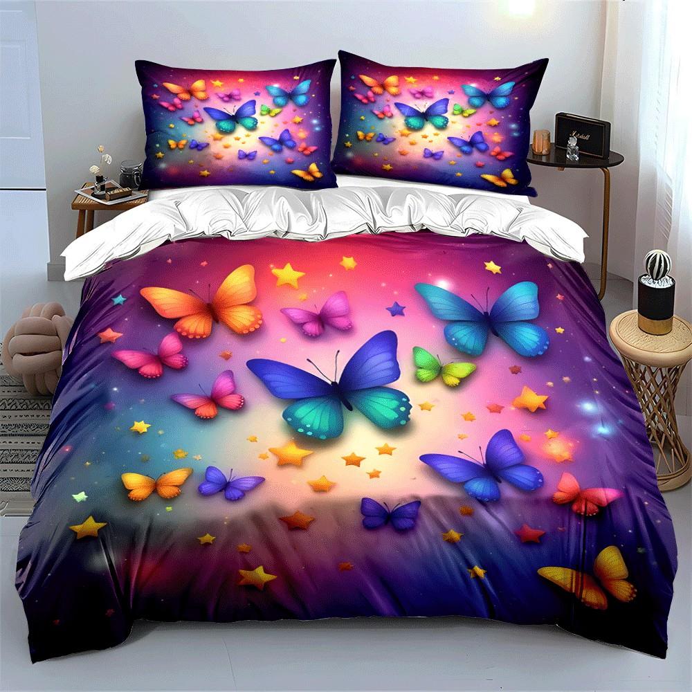 "Colorful Butterflies and Stars Set" Exquisite three-piece bedding set gift for kids and adults