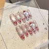 Handmade Press On Nail French Sparkling High-end Ice Crack Cat Eye Hand-painted Rose 3D Bow Pearl Fake Nail Patch Artificial Nail Reusable