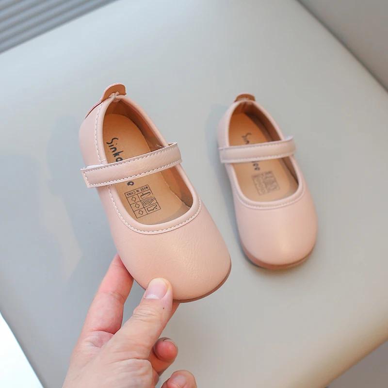 Meisjes Eenvoudige Zachte Mary Janes Mode Prinses Lieve Kinderen Flats Kinderen Leren Schoenen voor Bruiloftsfeest Klassieke Stijl Beige Roze