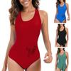 Women Monokini U-Neck Cross-Back Padded One-Piece Swimsuit Solid Color Backless Bathing Suit Sexy Slim Fit Swimwear