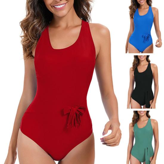 Dámské monokini s U výstřihem, zkříženými zády, polstrované jednodílné plavky, jednobarevné, bez zad, plavky, sexy slim střih
