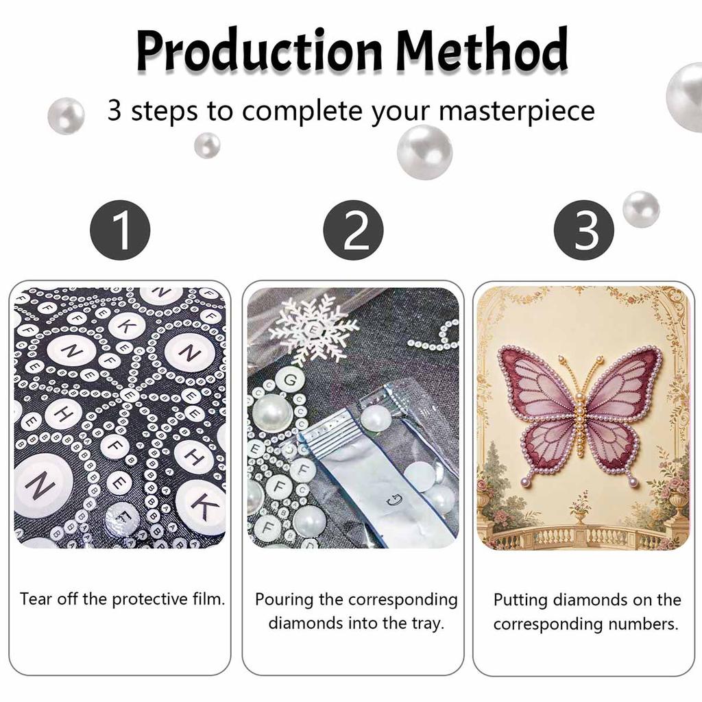 Elegant Butterfly Pearl Kit 5D DIY Round Rhinestone Art Craft for Adults Home Wall Decoration Beginner Friendly Frameless Design