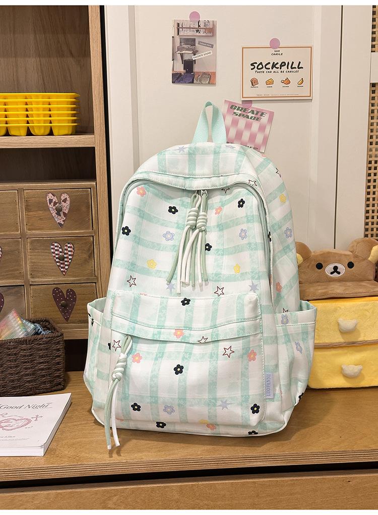 Schoolbag Clear Mint Ice Green Pattern Plaid Backpack Vitality Girl Student Commuter Leisure Daily Versatile School Bag