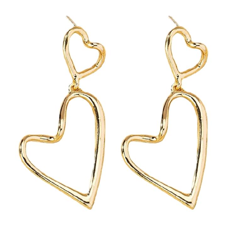 1-pair Romantic Heart-shaped Earrings Double Love-heart Stud Earring for Women 1