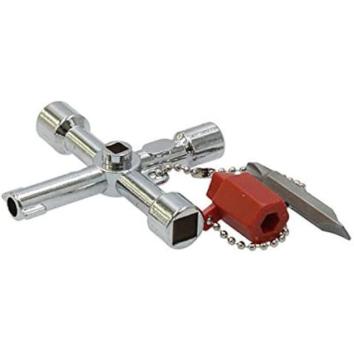 Clé Multifonction - Ferrestock - S4 - Métal Gadolinio-zinx - Ouvre Armoires Contrôle - 4 Embouts