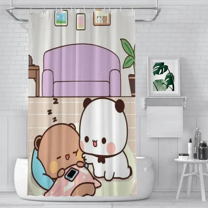 PO01 Shower Curtain Bathroom  Cute Bear Pnada Bubu Dudu Decor Modern Household Items Bathroom Curtain Graduation Gift Festival