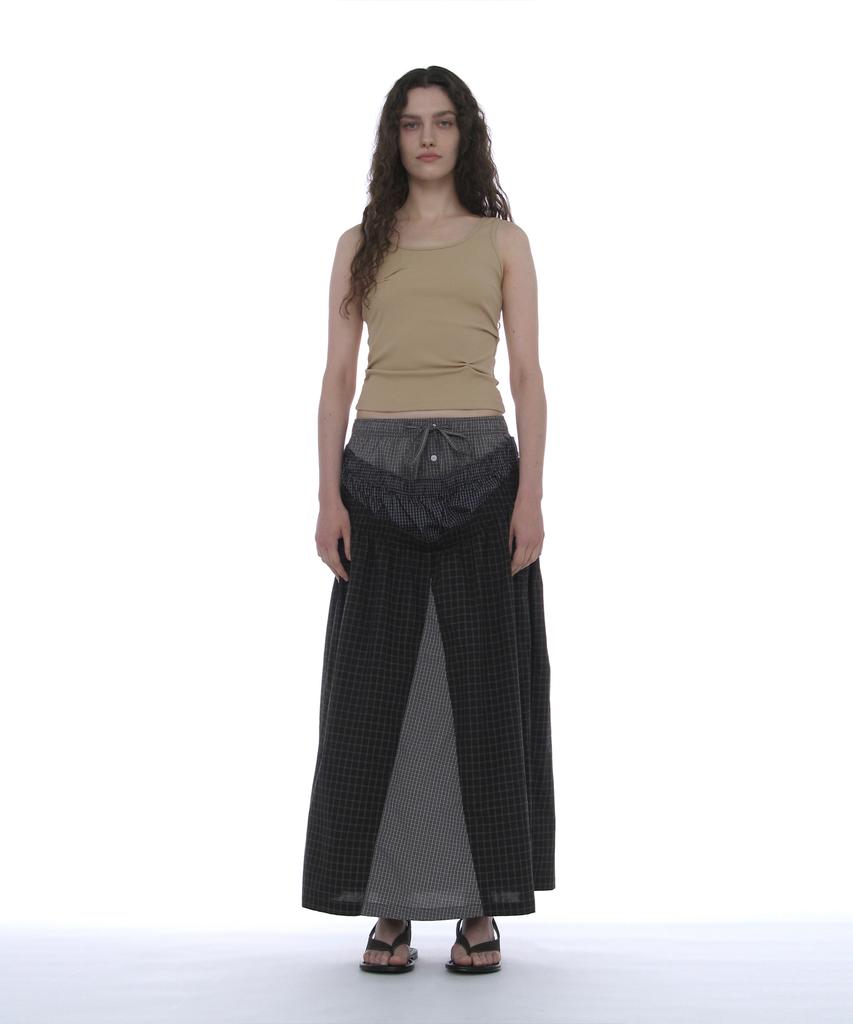 Partimento Woman Multi-Layered Maxi Skirt_Gray Check