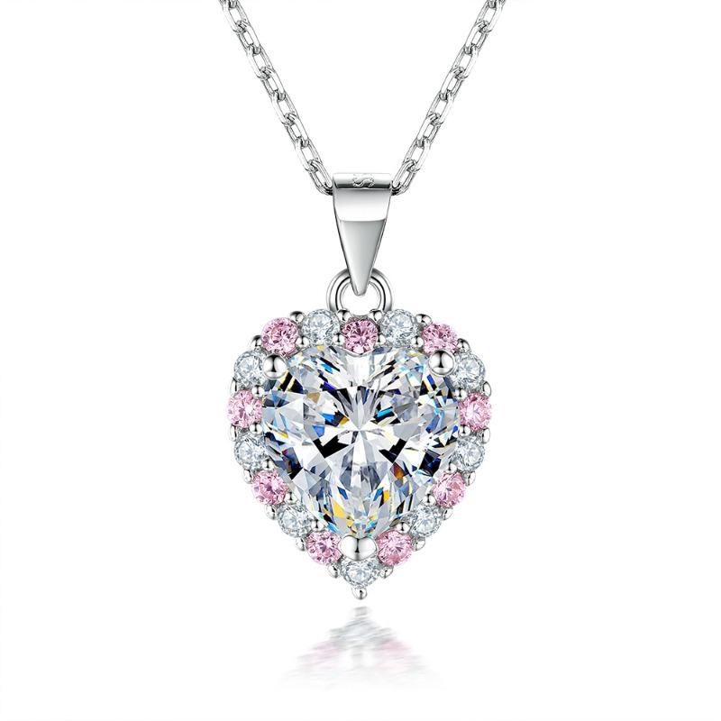 S925 sterling silver pink diamond love necklace female niche design sense light luxury heart-shaped zircon pendant collarbone chain European