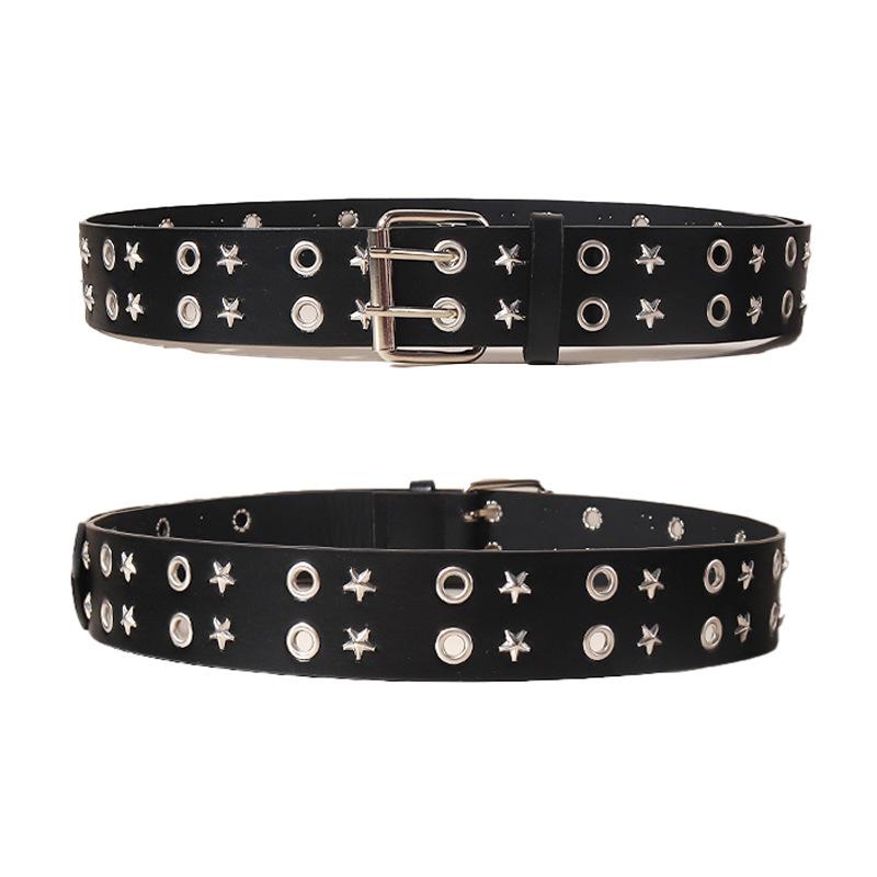 Rivet Belt Black Spice Girl Punk Unisex Personality Male Female Pentagram Bullet Rivet Buckle Jeans Belt