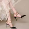 Women's Studded Nude Stiletto Heels - Spring/Summer 2023 Pointed Toe Backless Sandals