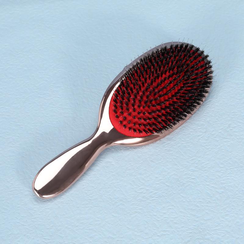 Cross-border Electroplated Large Oval Boar Bristle Hairbrush: Smoothing Air Cushion Massage Comb 23x8 cm