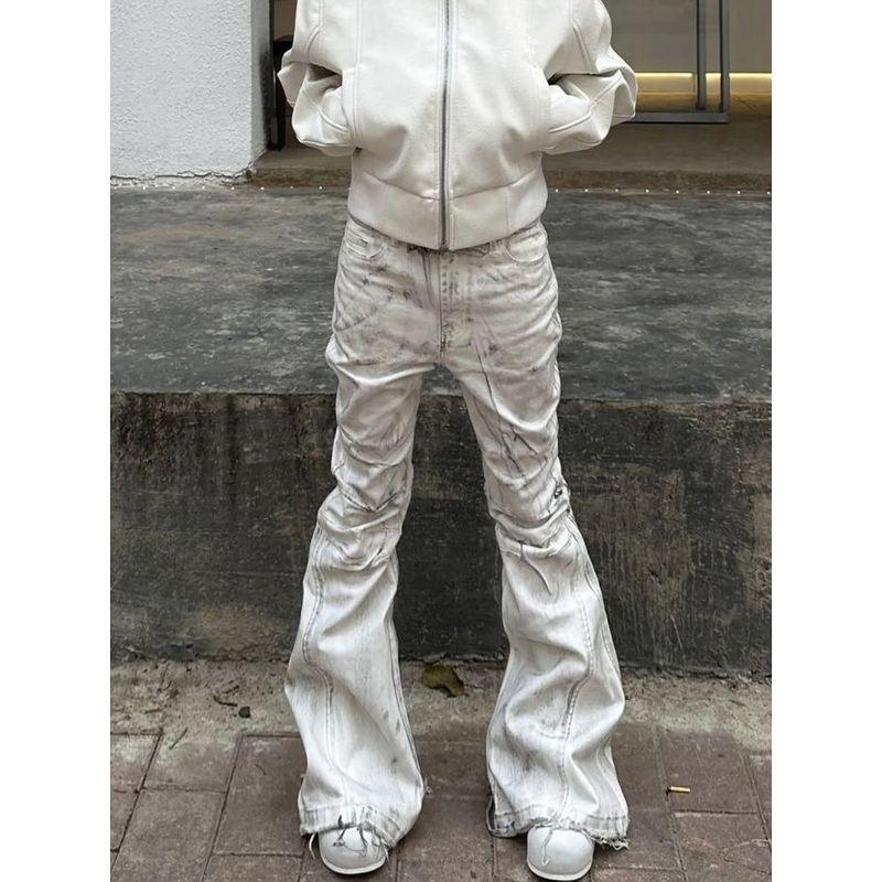 

Style Oversized Streetwear Vintage Tie-Dye Jeans for Men and Women, High Street Loose Fit, Slimming, Drapey, Slightly Flared, Floor-Length Pants White S [Recommendation 40-47.5kg]