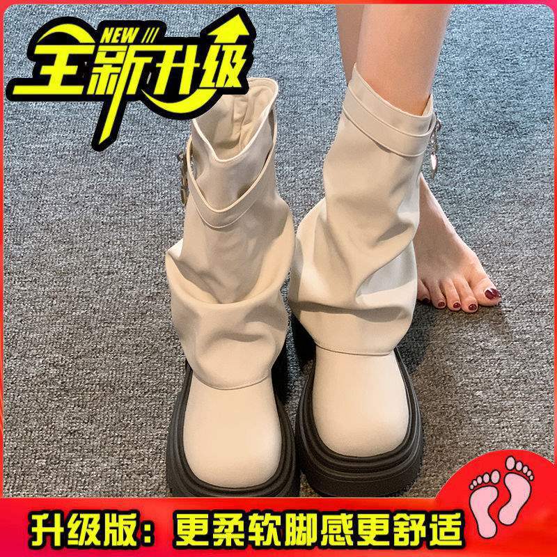 

Short Martin boots women s 2025 new fashion niche foreign style retro versatile high tube thick-soled trouser tube boots three pairs of half-yard pads