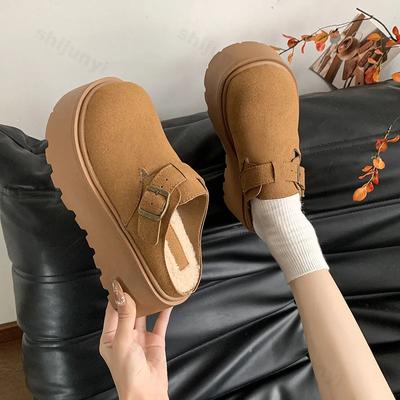 Winter Platform Slippers Women 2025 New Warm Fur Mules Slippers Fashion Slip On Slides Comfort Casual Home Female Cotton Shoes
