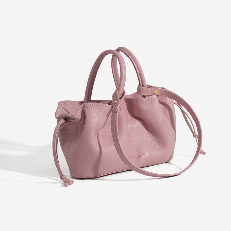 Unique Design Pleated Cloud Bag, New Soft Leather Underarm Drawstring Bucket Bag, Hand-held Crossbody Bag