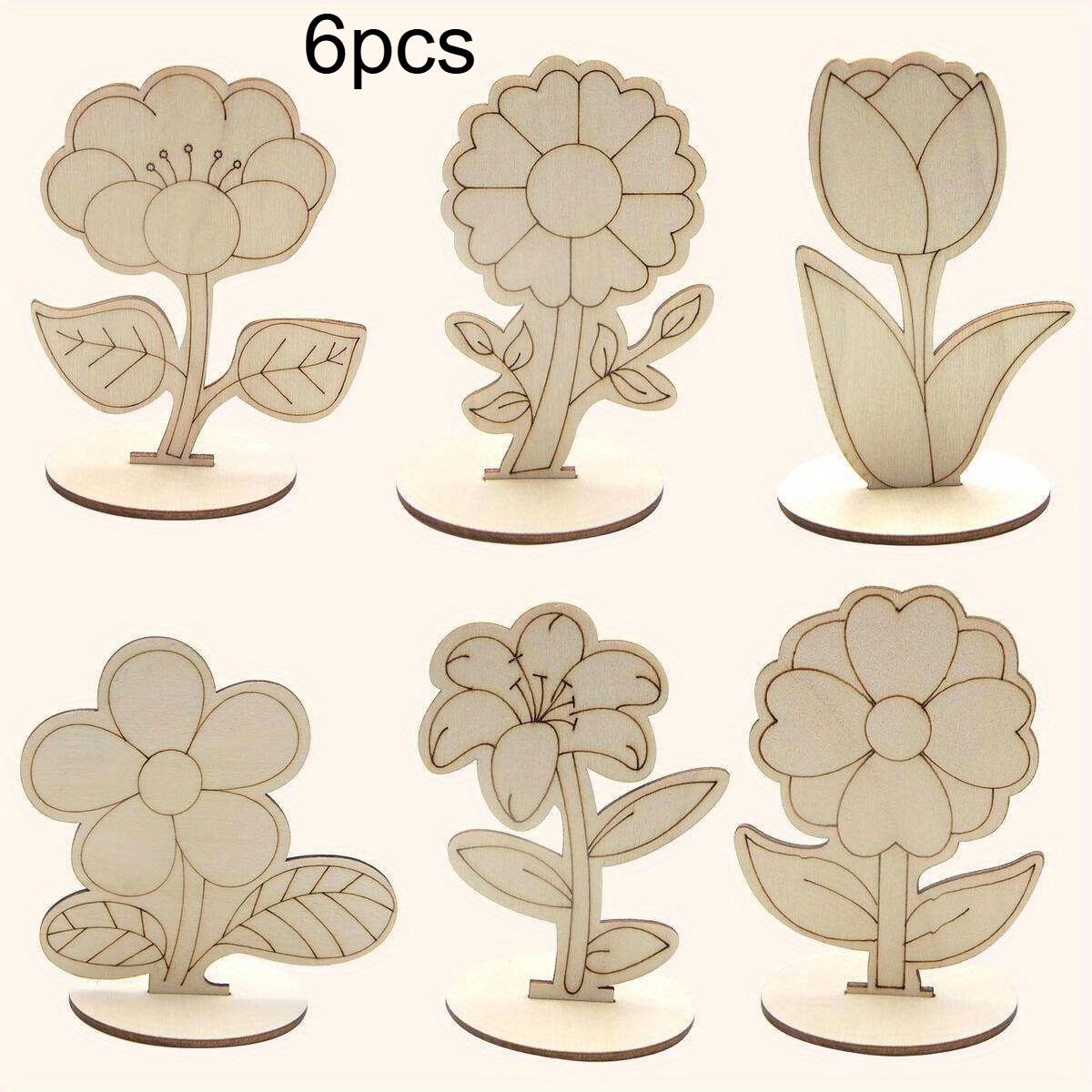 6 шт./набор Деревянные украшения с розами, лилиями, подсолнухами, расписные поделки, весенний декор для дома, пасхальная вечеринка, украшения для стола