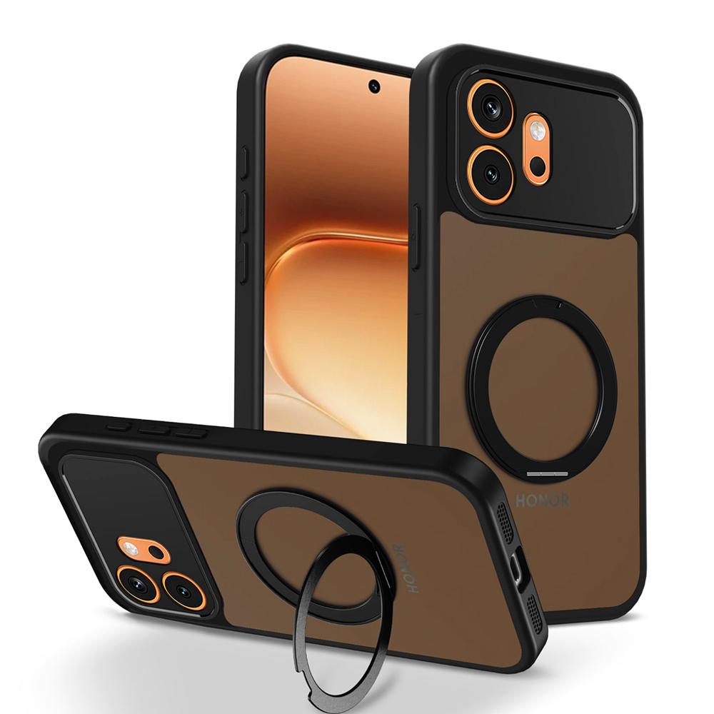 KEYSION 360° Rotating Ring Stand Magnetic Phone Case for HONOR 600 Pro 5G Matte Translucent Shockproof Back Cover for Honor 600 5G