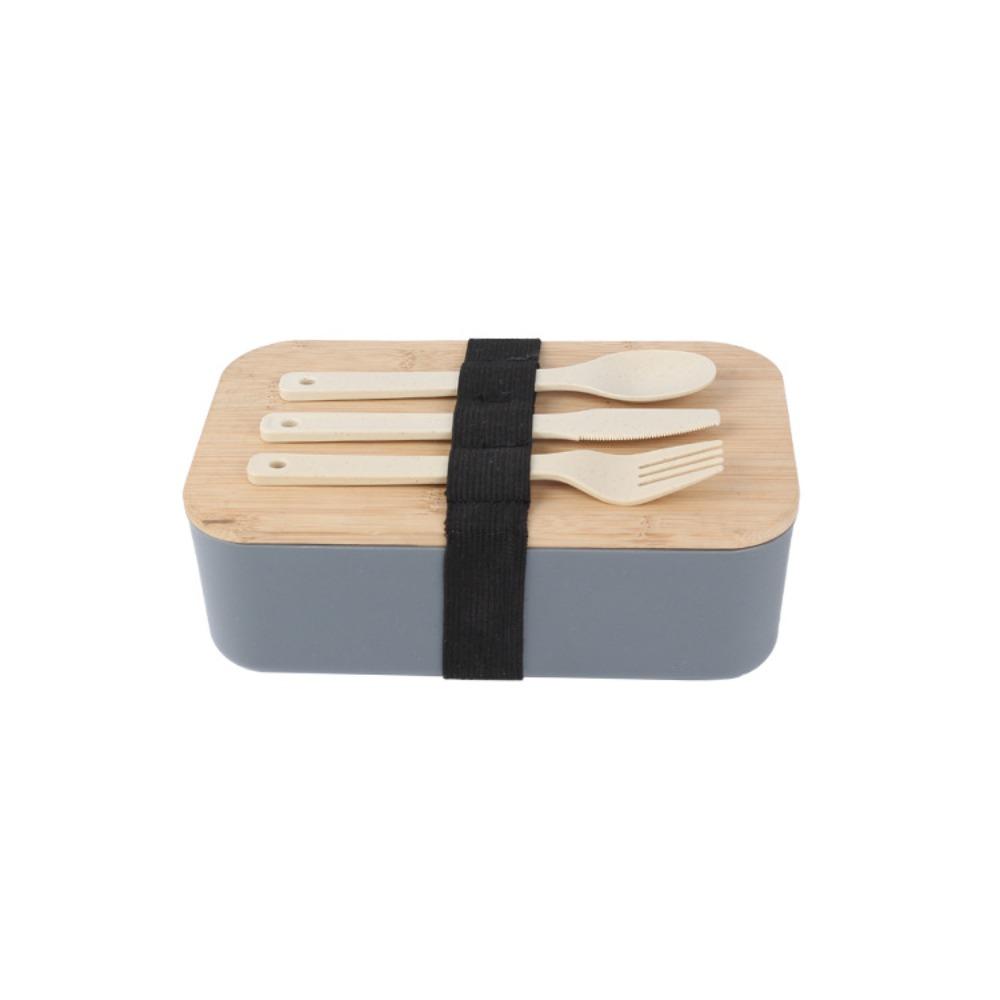 

Bamboo Wood Cover Lunch Box Rectangle Food Storage Box Japanese Style Worker серый