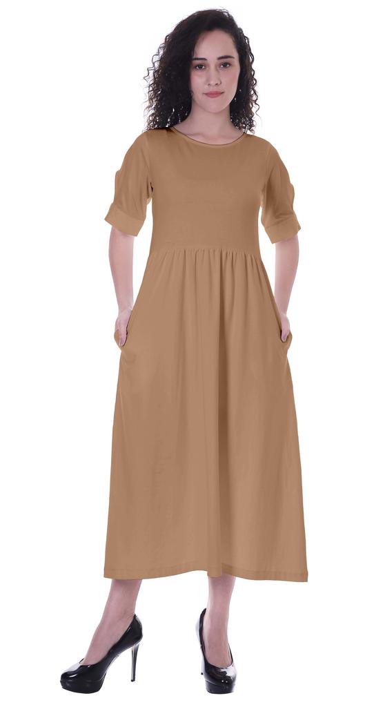 Moomaya Damen Kleid mit geraffter Taille, teelange Kleider, klassisch, Sommer