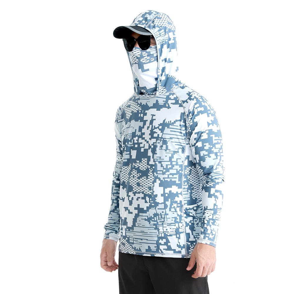 Polyester Breathable and Quick-drying Fishing Shirt Lure Fishing Hooded Sun Protection UPF50+ Fishing Clothes with Face Mask