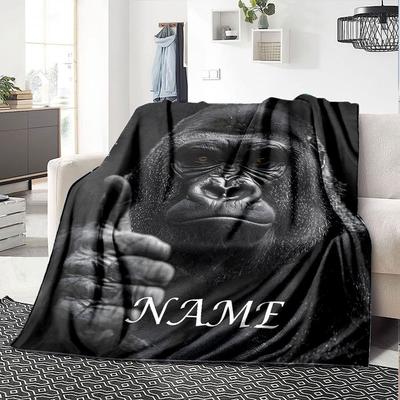 Gorilla Giving A Thumbs Up With The Word Below It Cozy Personalized Blanket Customize Your Name Durable Comfort Perfect For Sofa Couch Office Bed