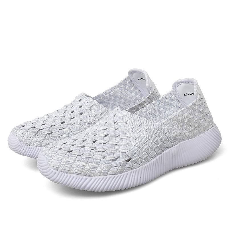 Summer Moccasin Pink Beach Walking Shoes Women Multicolor Casual Weave Soft Slip on Braided Flats Sneakers Plus Size