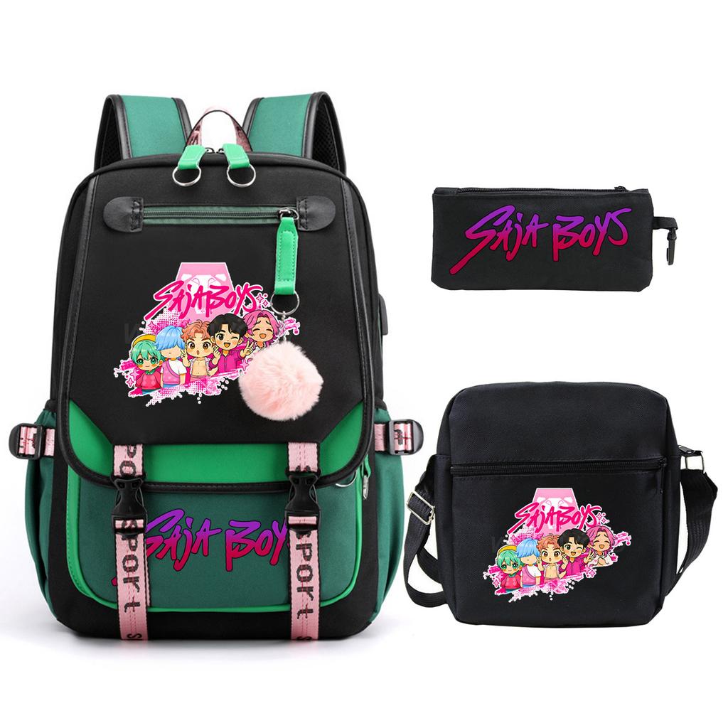 K-Pop Anime Cartoon Portable Shoulder Backpack Student Leisure School Bag Three-Piece Set