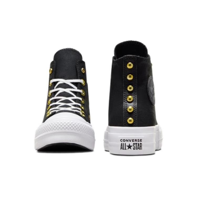 Converse Chuck Taylor All Star Plateforme à Plateforme Étoilée 'Noir Blanc Or' Femme A05453C