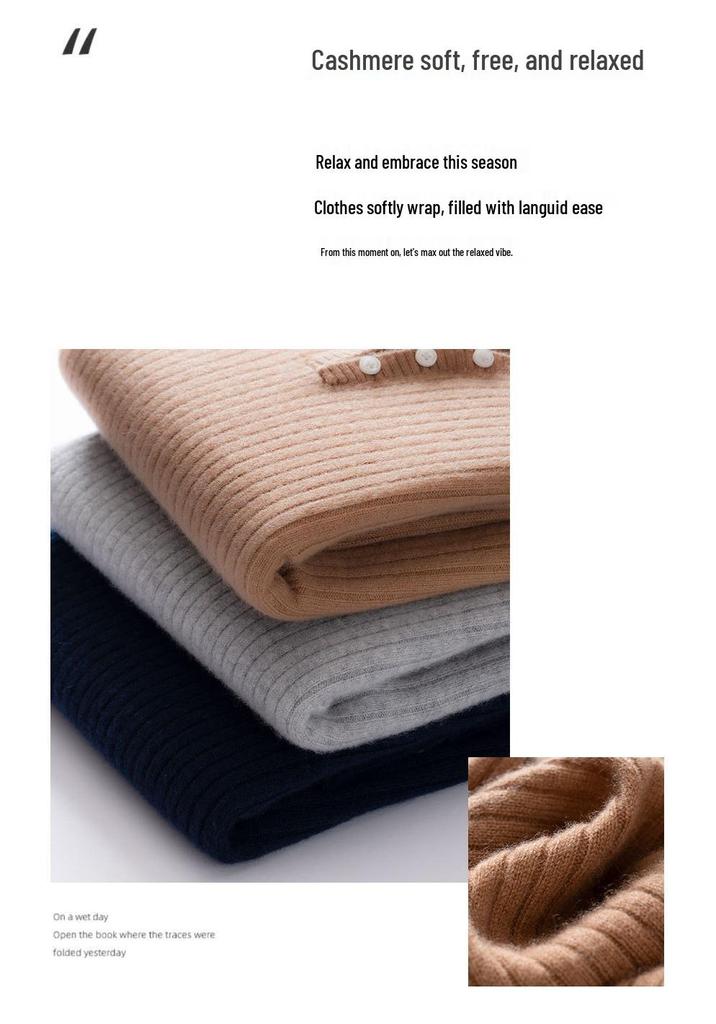 Women's 2026 Autumn/Winter V-Neck Faux Two-Piece 100% Pure Cashmere Sweater - Fashionable Button-Up Base Layer