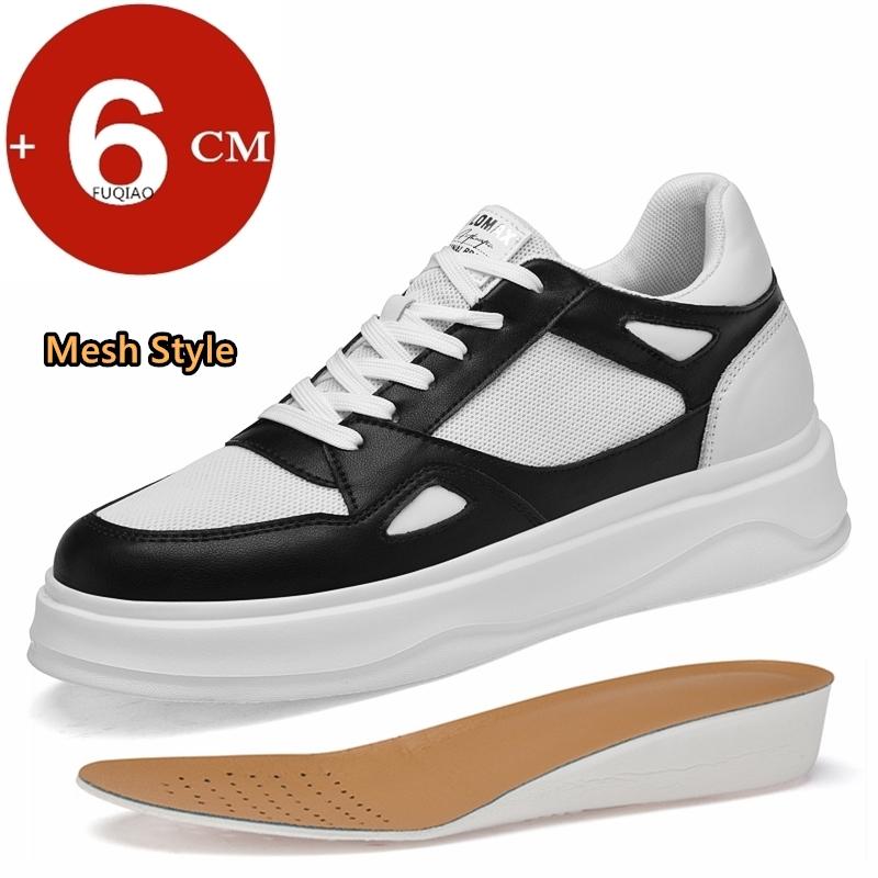 Men 6CM Height Increase Cow Leather Casual Elevator Shoes Summer Breathable Mesh & Leather Sneakers Comfortable Loafers