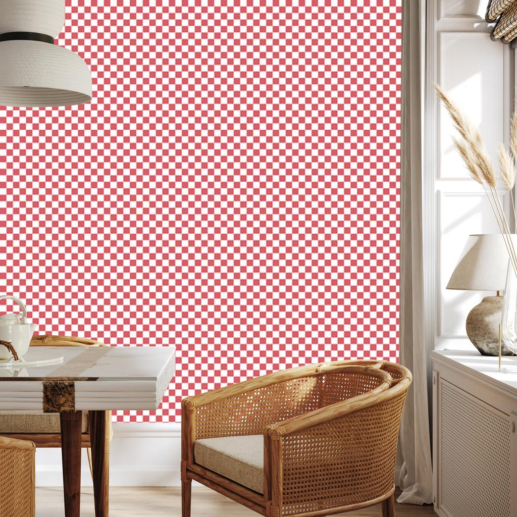 Coral Checkerboard Wallpaper, Harmonious Arrangement 50x1000