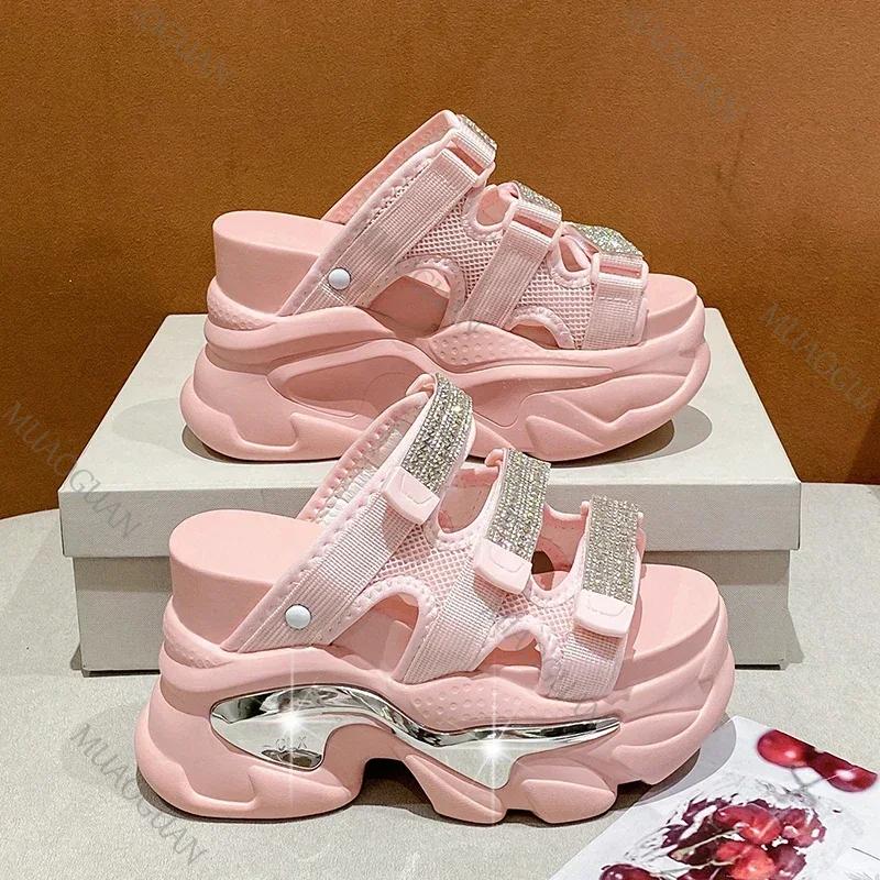 Fashion 10cm Wedge High Heels Slippers for Women New Summer High Platform Sandals Woman Thick Bottom Non Slip Black Beach Flip Flops